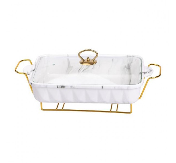 Мармітниця порцелянова прямокутна 2 л на підставці, білий Мармітниця порцелянова прямокутна 2 л на підставці, білий