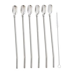 Набір соломинок-ложок багаторазових 6 штук із нержавіючої сталі, хром Набір соломинок-ложок багаторазових 6 штук із нержавіючої сталі, хром