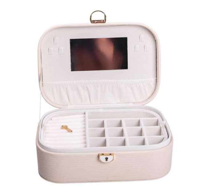 Скринька-органайзер для прикрас із замком 26х18х9,5 см, молочний Скринька-органайзер для прикрас із замком 26х18х9,5 см, молочний