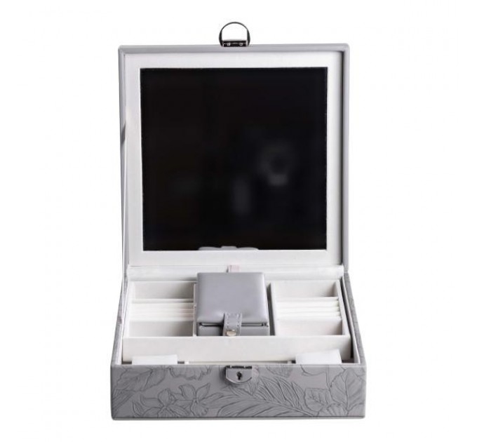 Скринька-органайзер для прикрас із замком 25х25х8,5 см, сірий