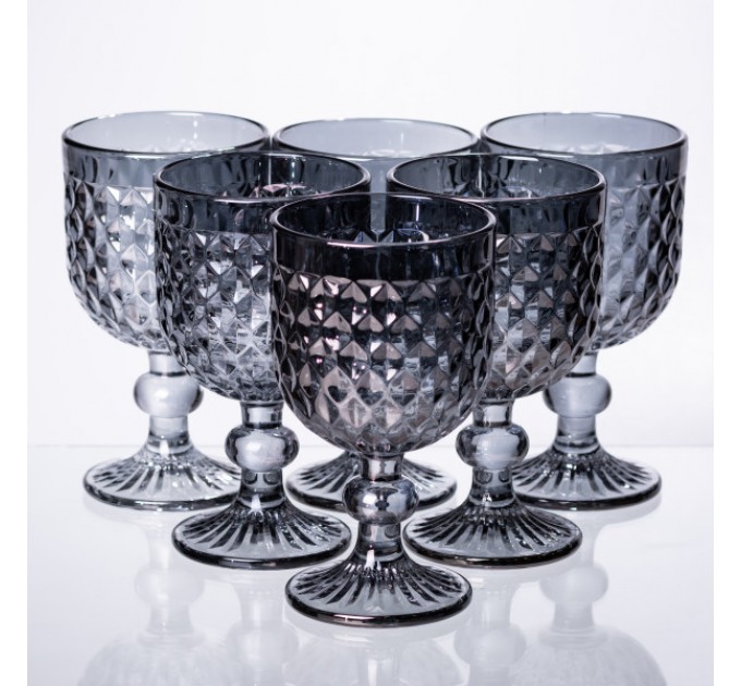 Набор бокалов для вина 6 штук по 220 мл рельефный, серый