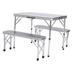 Набір для кемпінгу стіл та дві лавки  90*60*39.5/70 см, сірий