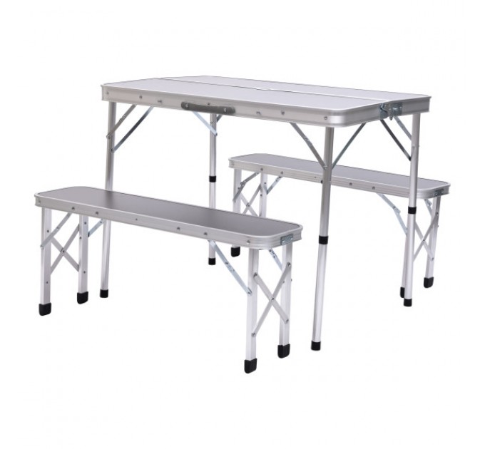 Набір для кемпінгу стіл та дві лавки 90*60*39.5/70 см, сірий