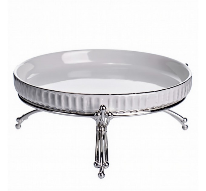 Блюдо сервірувальне порцелянове 20 см на підставці, золото