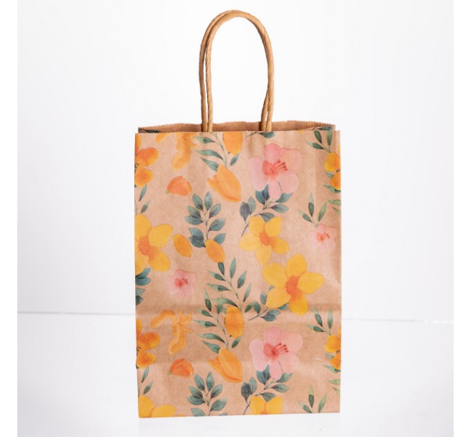 Подарунковий пакет 15*8*21 см крафтовий 12 штук в упаковці, жовтий