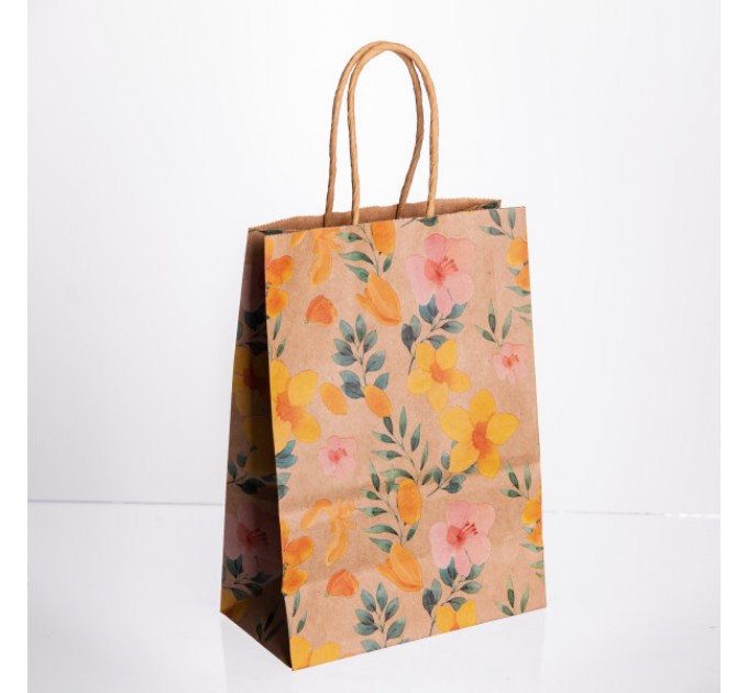 Подарунковий пакет 15*8*21 см крафтовий 12 штук в упаковці, жовтий