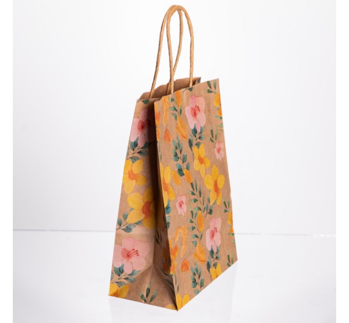 Подарунковий пакет 15*8*21 см крафтовий 12 штук в упаковці, жовтий