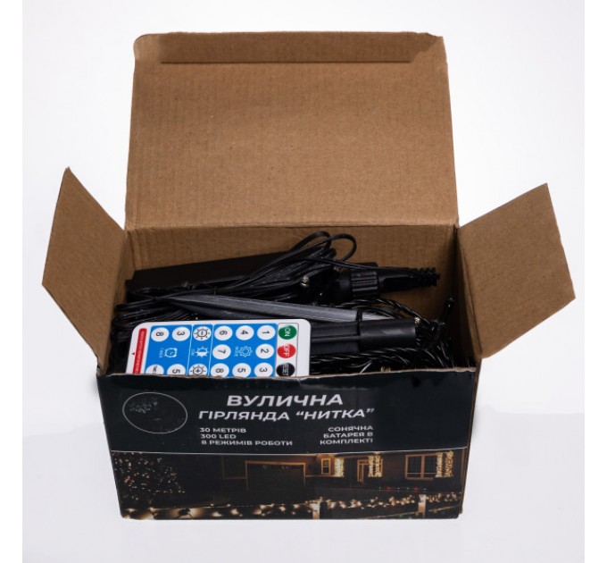 Гирлянда Нить уличная 300 LED 30 м на солнечной батарее черная, желтая