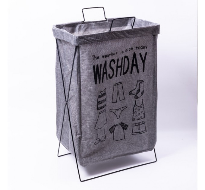 Корзина для белья с алюминиевым каркасом 36*32*52 см, серая