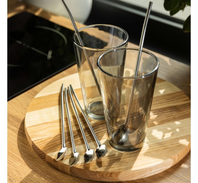 Набор многоразовых соломинок-ложек 6 штук из нержавеющей стали, хром