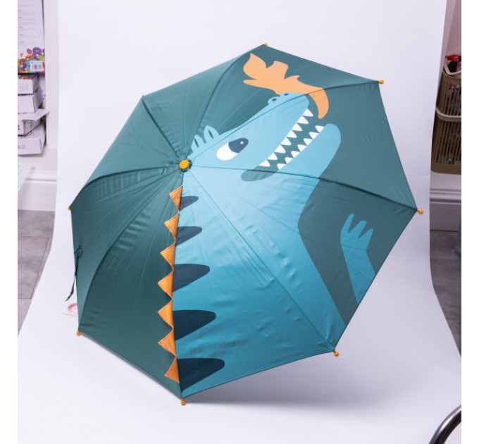 Дитяча парасоля-тростина механічна з 3D-хвостом складна 89 см, зелений