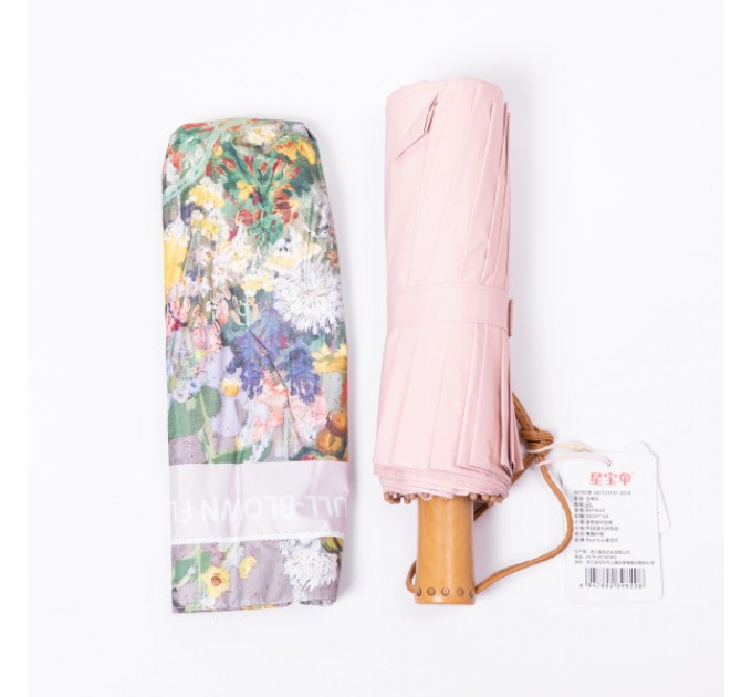 Парасоля механічна складна 99 см з квітковим принтом, рожевий