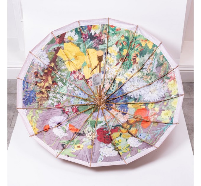 Парасоля механічна складна 99 см з квітковим принтом, рожевий