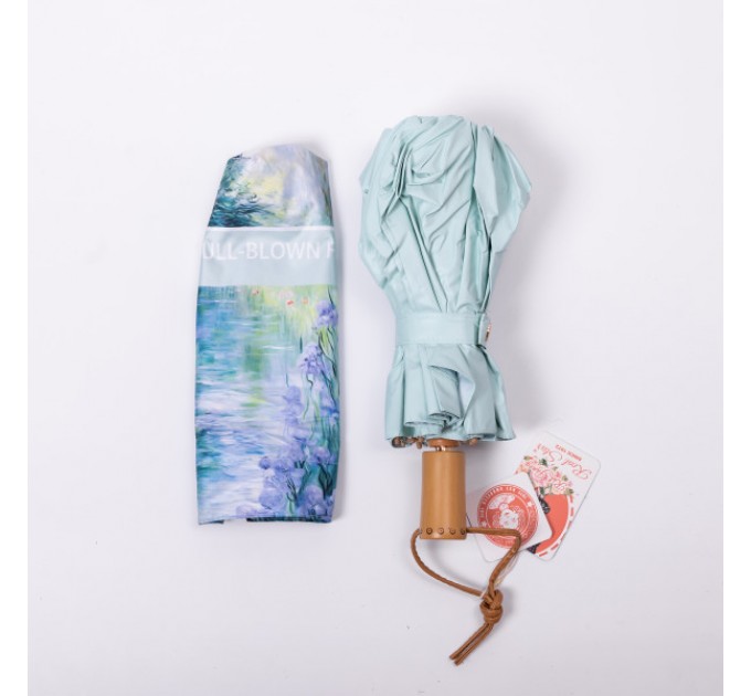 Парасоля механічна складна 99 см з квітковим принтом, блакитний