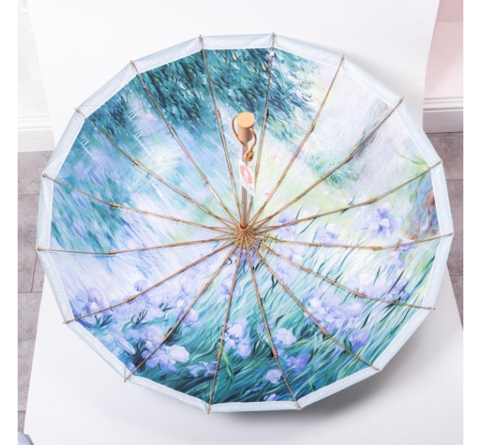 Парасоля механічна складна 99 см з квітковим принтом, блакитний