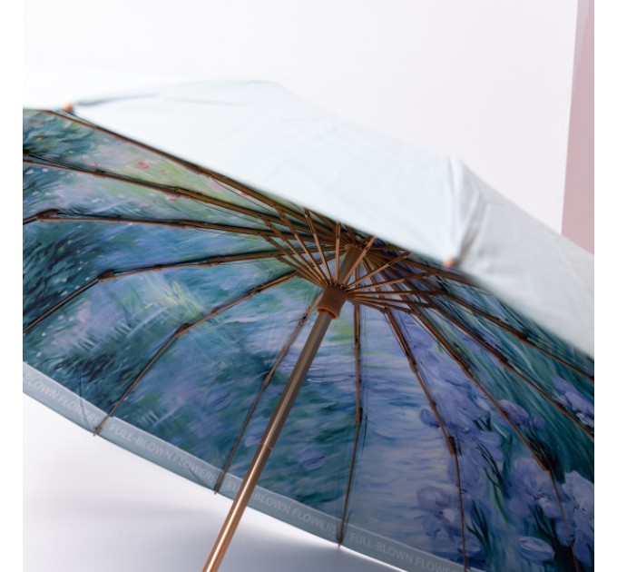 Парасоля механічна складна 99 см з квітковим принтом, блакитний