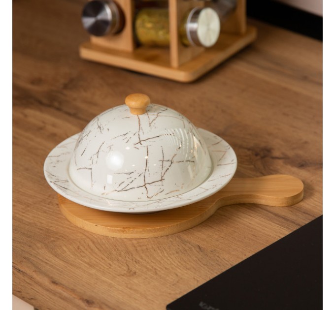 Маслянка порцелянова 25*18,5*9 см із кришкою та дощечкою