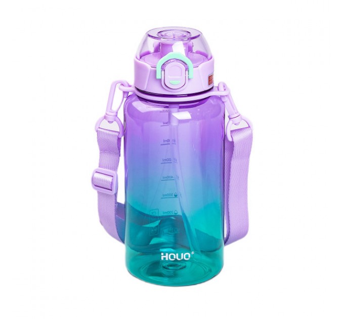 Бутылка для воды спортивная 1 л с мундштуком и ремешком, лиловый