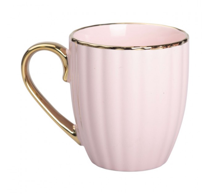 Чашка керамічна 420 мл із золотою ручкою, рожевий