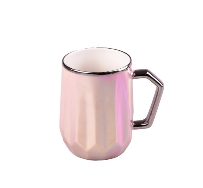 Чашка керамическая 450 мл в зеркальной глазури, розовый