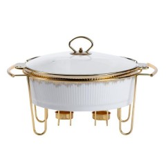 Мармітниця порцелянова кругла 2 л зі скляною кришкою, золото Мармітниця порцелянова кругла 2 л зі скляною кришкою, золото