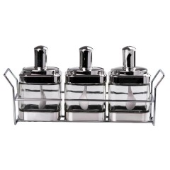 Набір банок для сипучих продуктів з ложкою на підставці, хром