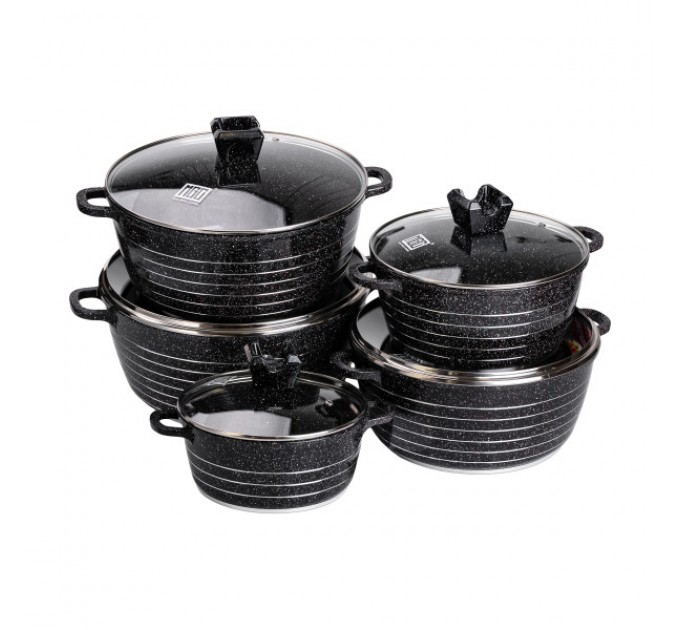 Набір каструль MGC алюмінієвих 2,5/4/5/7/9 л з мармуровим покриттям, чорний