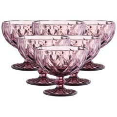 Набір креманок фігурних гранованих із товстого скла 6 штук, рожевий