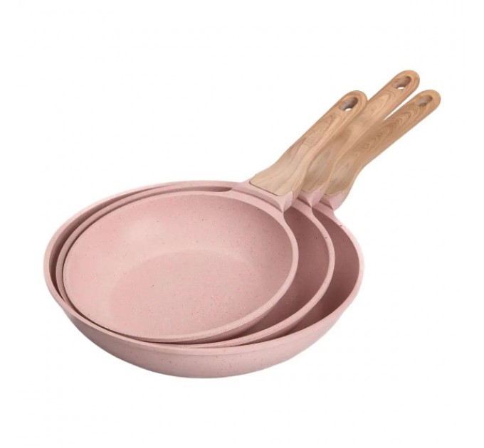 Набір сковорідок універсальних MGC алюмінієвих з антипригарним покриттям 1,2/2/3 л, рожевий