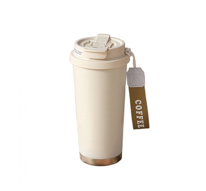 Термочашка Coffee 500 мл з ремінцем, бежевий