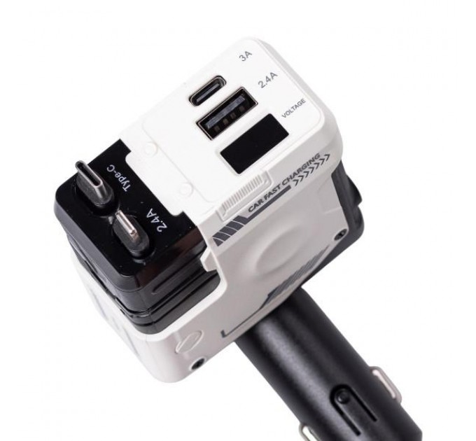 Автомобільний зарядний пристрій 4 в 1 з висувним кабелем, білий