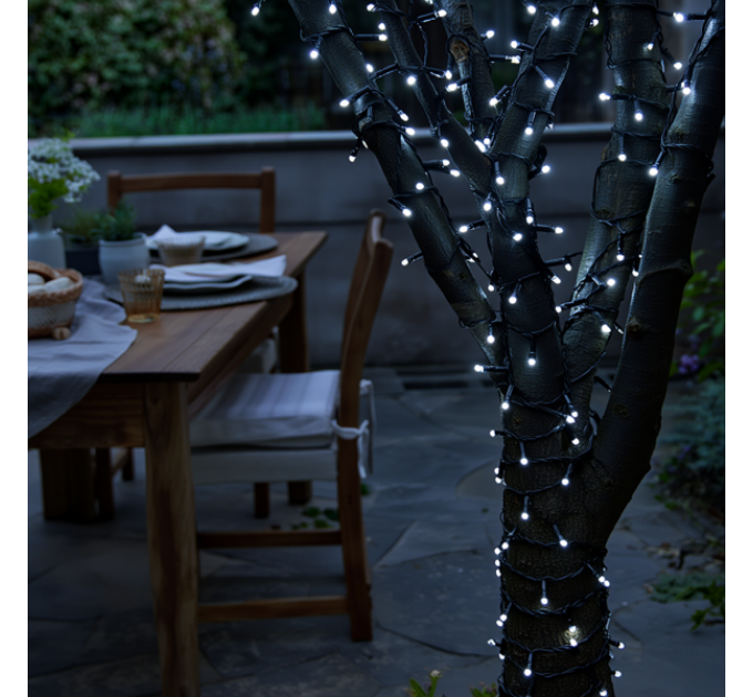 Гирлянда Нить уличная 300 LED 30 м на солнечной батарее черный, белый