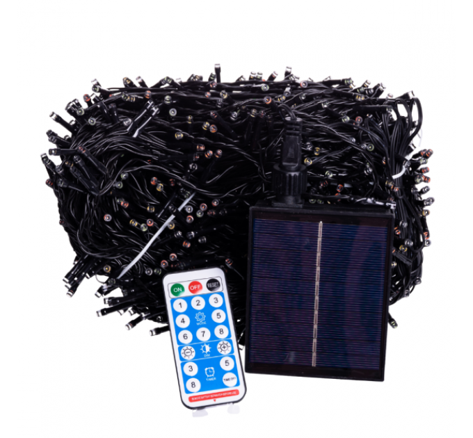 Гирлянда Нить уличная 1000 LED 100 м на солнечной батарее черная, мультиколор