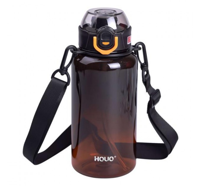 Бутылка для воды спортивная 1 л с мундштуком и ремешком, черный
