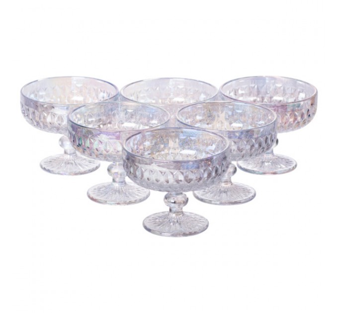 Набір креманок на ніжці 6 штук з кришталевого скла, rainbow