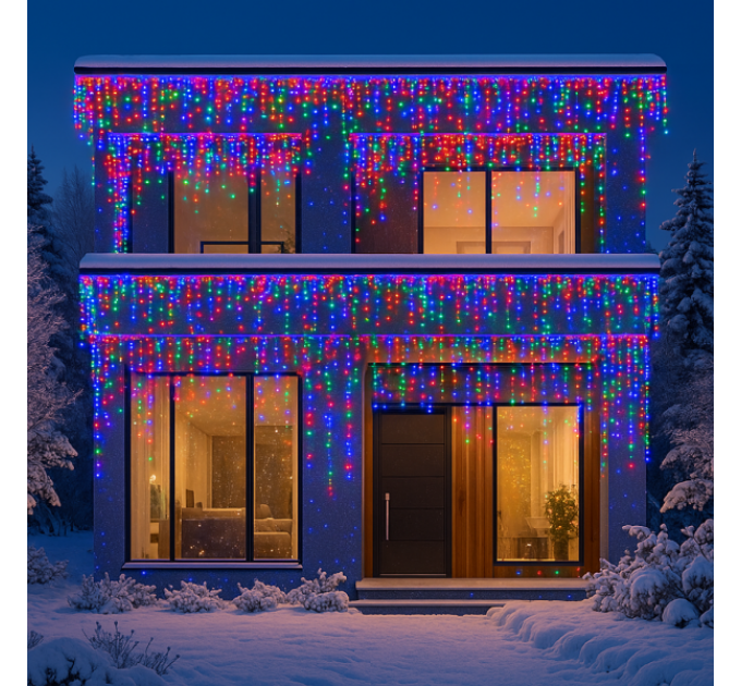 Гірлянда Бахрома вулична 600 LED 36 м від мережі біла нитка, мультиколір