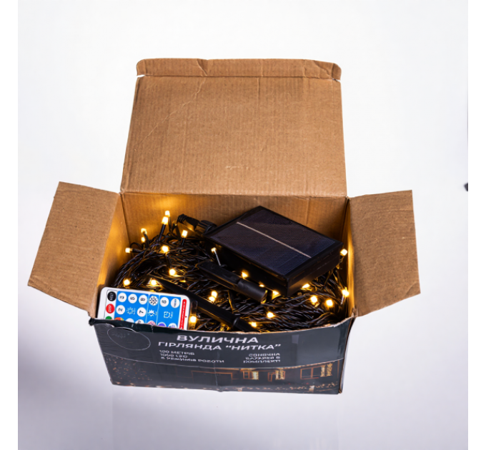 Гирлянда Нить уличная 1000 LED 100 м на солнечной батарее черная, желтая