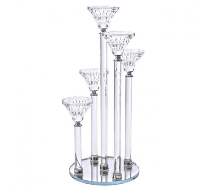 Подсвечник стеклянный Lotus на 5 свечей с круглым основанием 37.5 см