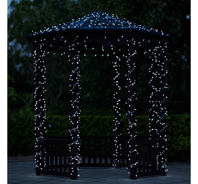 Гирлянда Нить уличная 300 LED 30 м на солнечной батарее черный, белый