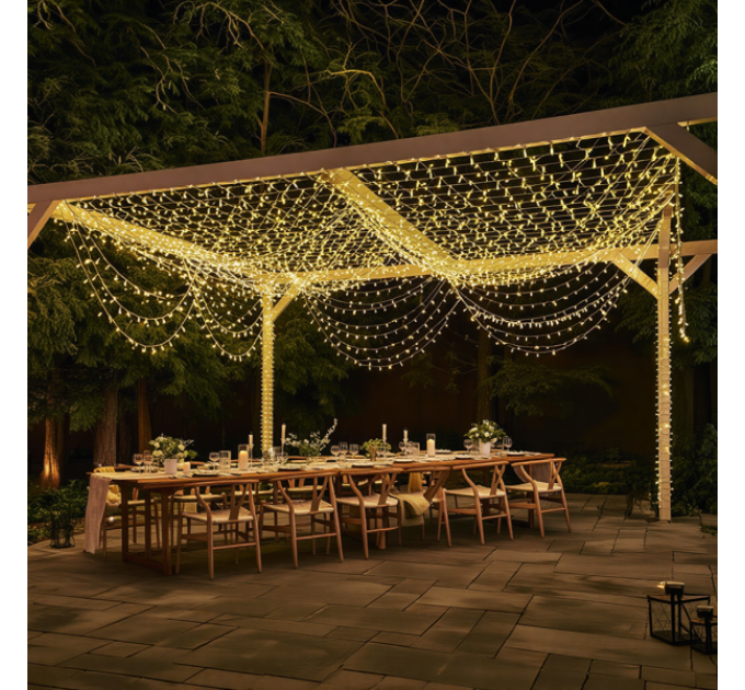 Гирлянда Нить уличная 1000 LED 100 м на солнечной батарее черная, желтая