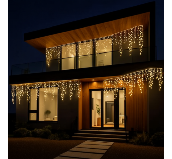 Гірлянда Бахрома вулична 600 LED 36 м від мережі біла нитка, жовтий