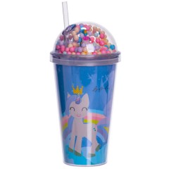 Склянка багаторазова Єдиноріг з кришкою та трубочкою, синій