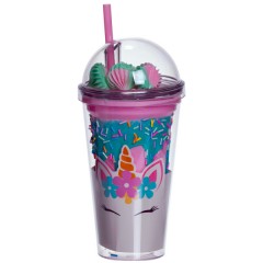 Склянка багаторазова Єдиноріг з кришкою та трубочкою, морська хвиля