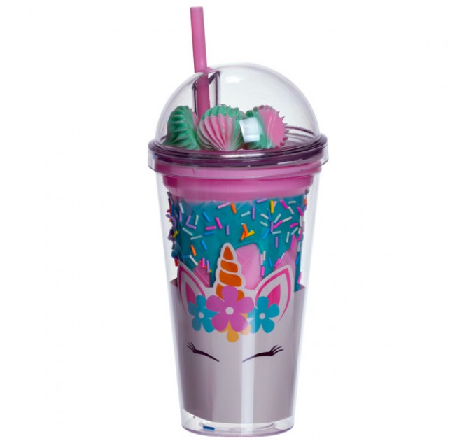 Стакан многоразовый Единорог с крышкой и трубочкой, морская волна