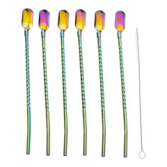 Набір соломинок-ложок багаторазових 6 штук із нержавіючої сталі, зелений