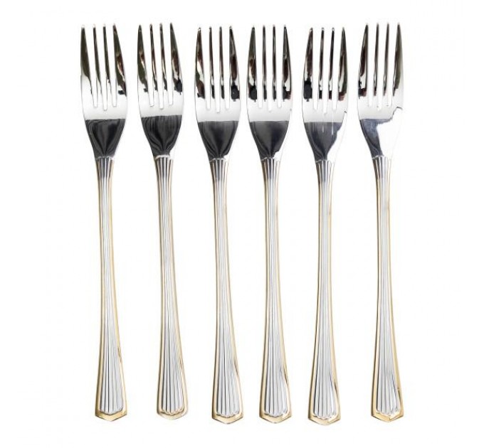 Набор столовых вилок из нержавеющей стали 6 штук серебро с золотом.