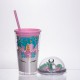 Стакан многоразовый Единорог с крышкой и трубочкой, морская волна