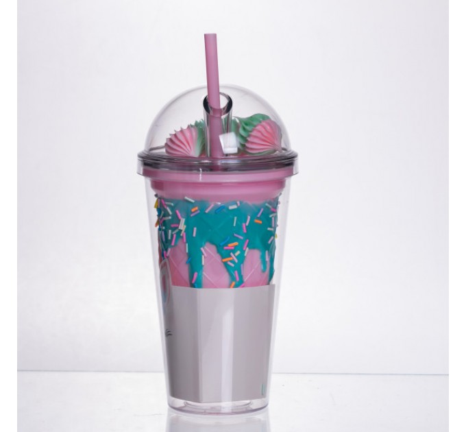 Стакан многоразовый Единорог с крышкой и трубочкой, морская волна