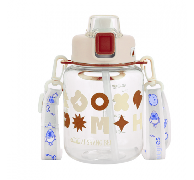 Пляшка для води дитяча Gucgres 650 мл з ремінцем, коричневий