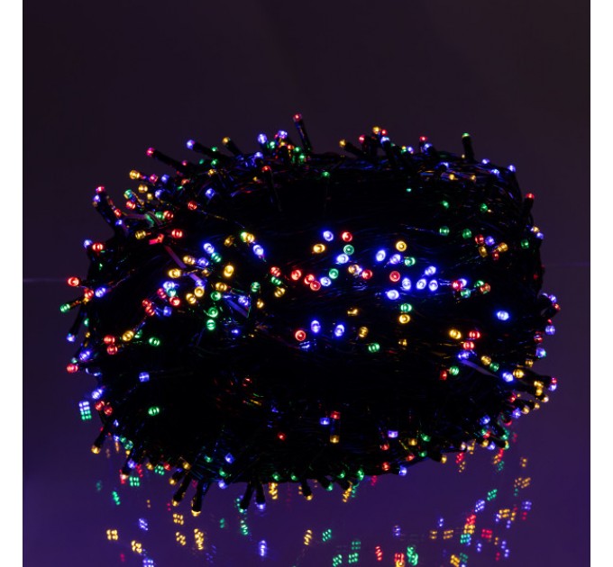 Гирлянда Нить уличная 1000 LED 100 м на солнечной батарее черная, мультиколор